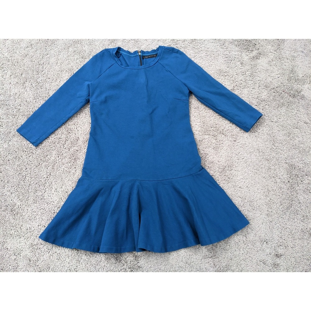 ZARA Mini Dress Womens Large Teal Long Sleeve Peplum‎ Hem